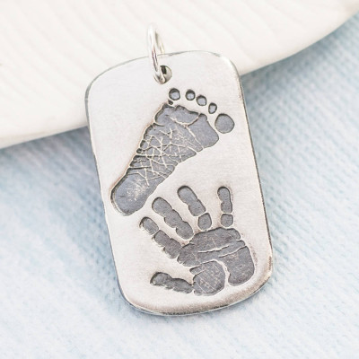 Footprint Handprint Personalized Mens Dog Tag Necklace - Two Pendants - Handmade By AOL Special