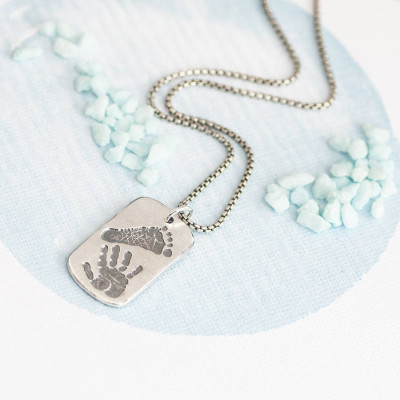 Footprint Handprint Personalized Mens Dog Tag Necklace - Two Pendants - Handmade By AOL Special
