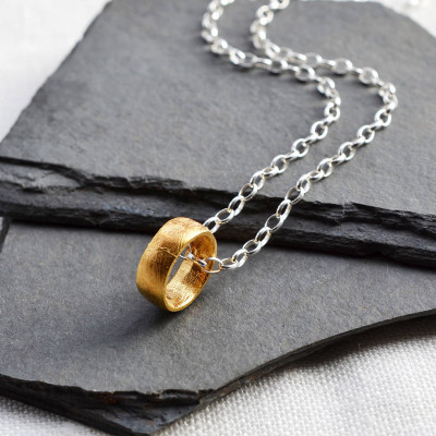 Gold Plated Meteorite Ring Necklace - Handmade By AOL Special