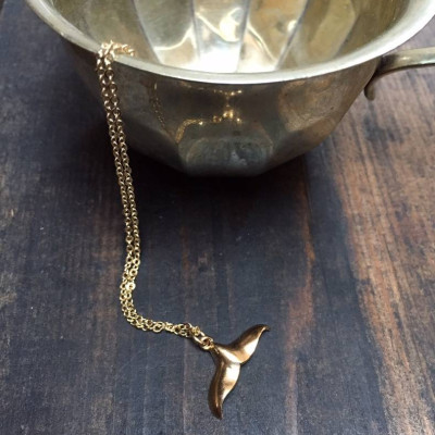 Gold Whale Tail Pendant Necklace - Handmade By AOL Special