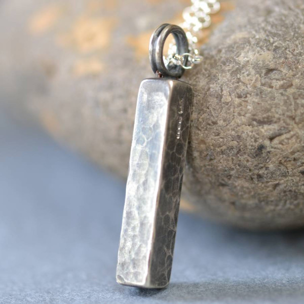 Handmade Blacksmiths Silver Hammered Block Necklace - Handmade By AOL Special