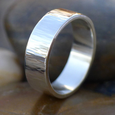 Hammered Silver Ring With Tree Bark Finish - Handmade By AOL Special