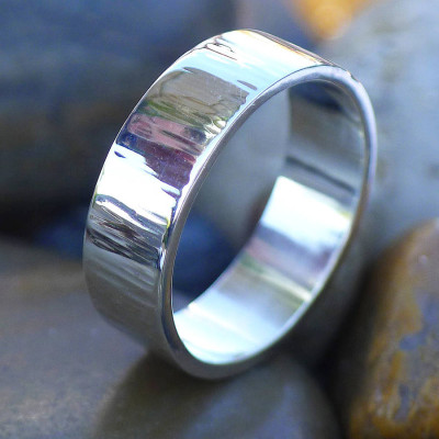 Hammered Silver Ring With Tree Bark Finish - Handmade By AOL Special