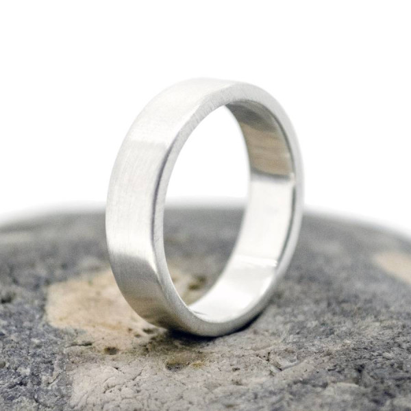 Handmade Satin Silver Rectangular Wedding Ring - Handmade By AOL Special