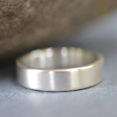 Handmade Satin Silver Rectangular Wedding Ring - Handmade By AOL Special
