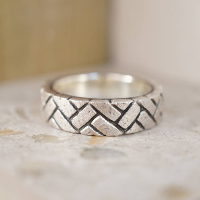 Herringbone Brick Silver Ring - Handmade By AOL Special