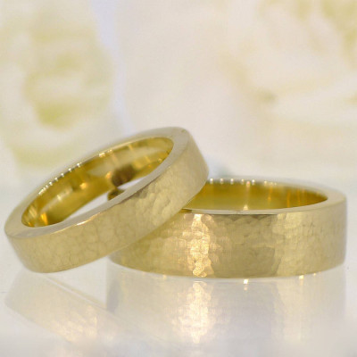 His And Hers Hammered Wedding Ring 18ct Gold Set - Handmade By AOL Special