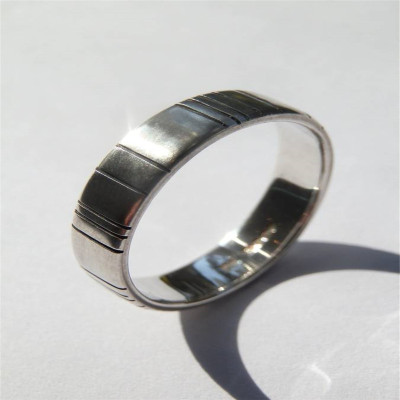Mens Silver Barcode Oxidized Ring - Handmade By AOL Special