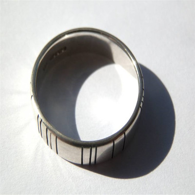 Mens Silver Barcode Oxidized Ring - Handmade By AOL Special