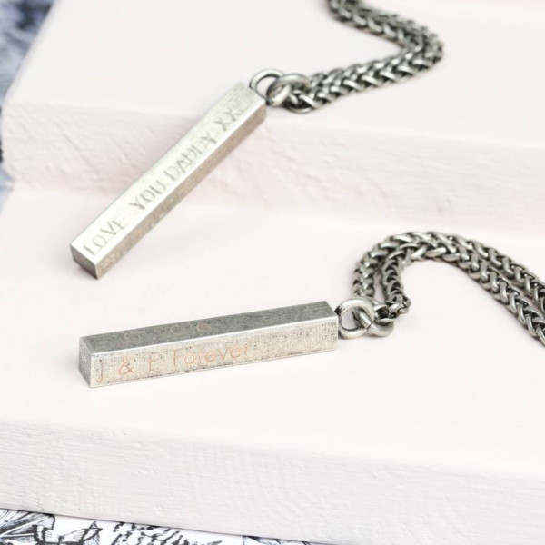 Mens Personalized Metal Bar Necklace - Handmade By AOL Special