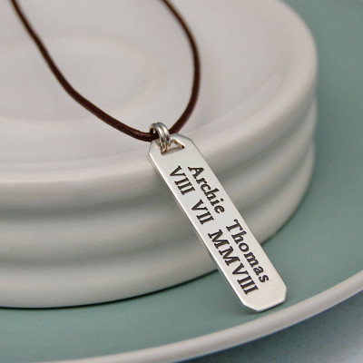 Mens Personalized Silver Vertical Bar Necklace - Handmade By AOL Special