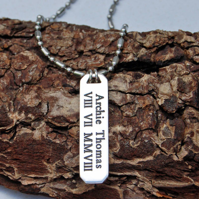 Mens Personalized Silver Vertical Bar Necklace - Handmade By AOL Special