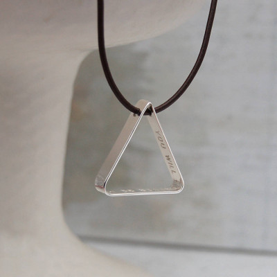 Mens Secret Message Silver Triangle Necklace - Handmade By AOL Special