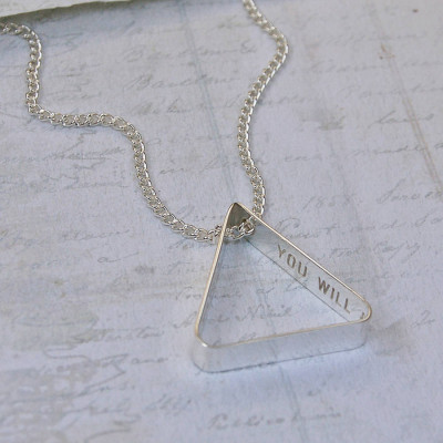 Mens Secret Message Silver Triangle Necklace - Handmade By AOL Special