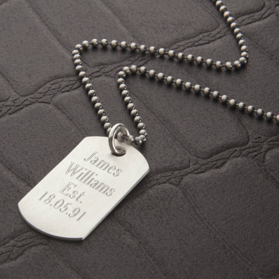 Personalized Brushed Sterling Silver Dog Tag Necklace - Handmade By AOL Special
