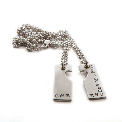 A Pair Sterling Silver Heart Cut Out Dog Tag Set Necklace - Handmade By AOL Special