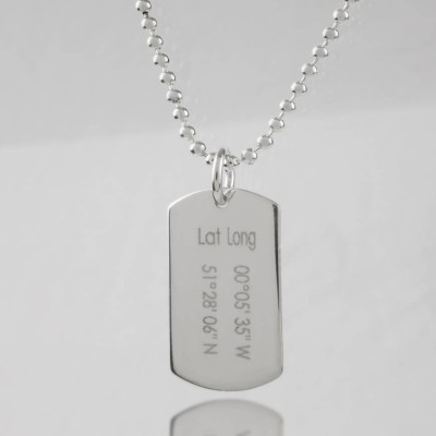 Personalized Coordinates Dog Tag Necklace - Handmade By AOL Special