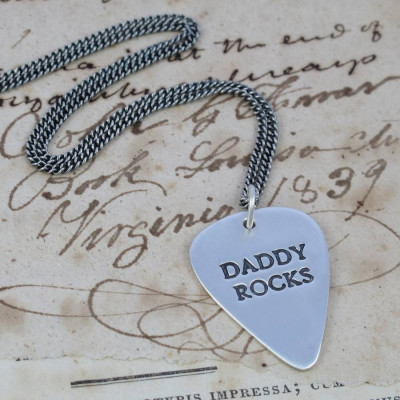 Personalized Mens Silver Plectrum Necklace - Handmade By AOL Special