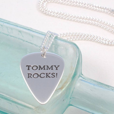 Personalized Mens Silver Plectrum Necklace - Handmade By AOL Special