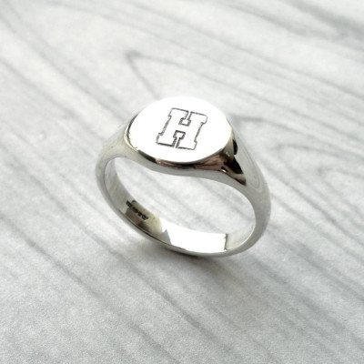 Personalized Round Initial Silver Signet Ring - Handmade By AOL Special