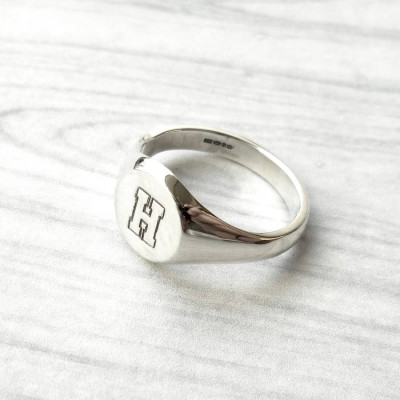Personalized Round Initial Silver Signet Ring - Handmade By AOL Special