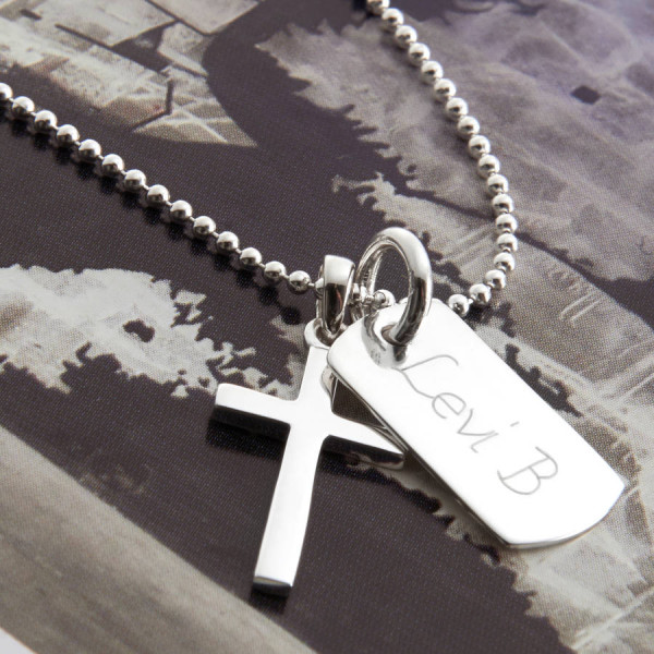 Personalized Sterling Silver Cross And Dogtag Necklace - Handmade By AOL Special