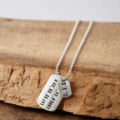 Personalized Silver Location Dog Tag Necklace - Handmade By AOL Special