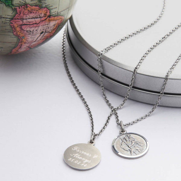Personalized Silver St Christpher Medal Necklace - Handmade By AOL Special
