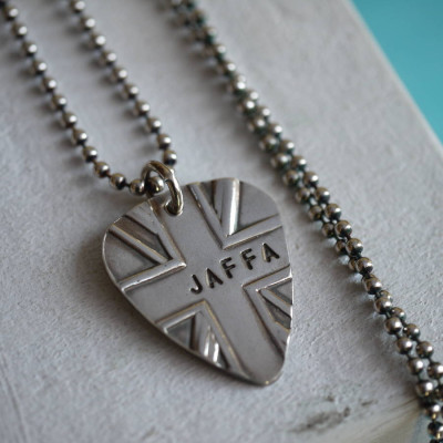 Personalized Silver Union Jack Plectrum - Handmade By AOL Special