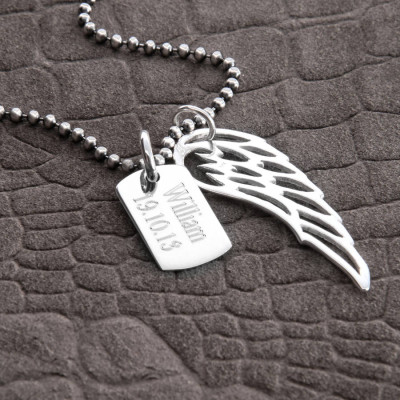 Personalized Sterling Silver Wing And Dogtag Pendant - Handmade By AOL Special