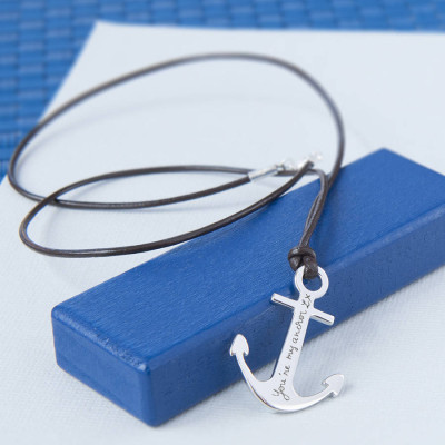 Mens Personalized Sterling Silver Anchor Necklace - Handmade By AOL Special