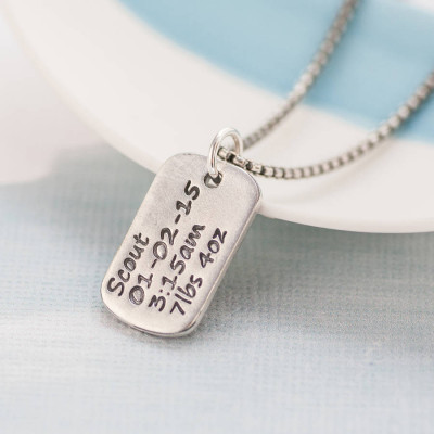 Personalized Dog Tag Necklace With Baby Birth Info - Handmade By AOL Special