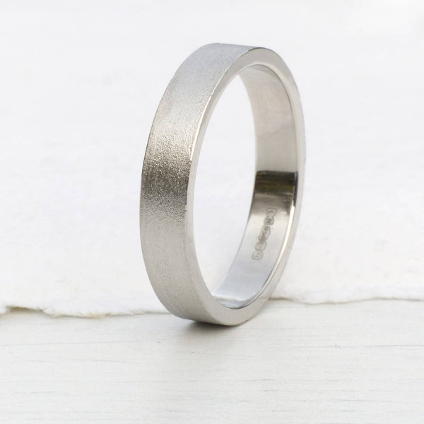 18ct White Gold Wedding Ring With Spun Silk Finish - Handmade By AOL Special