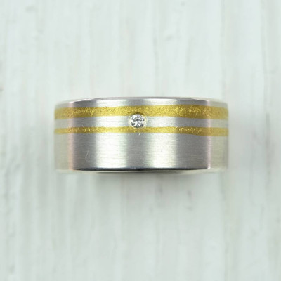 Silver And Finegold Diamond Ring - Handmade By AOL Special