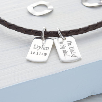 Personalized Silver And Leather Double Dog Tag Necklet - Handmade By AOL Special