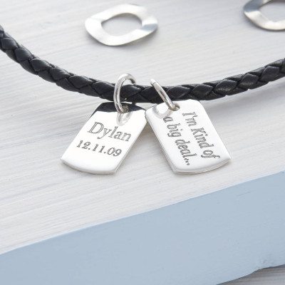 Personalized Silver And Leather Double Dog Tag Necklet - Handmade By AOL Special