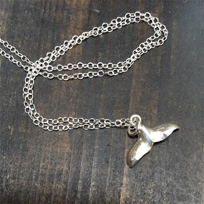Silver Whale Tail Pendant Necklace - Handmade By AOL Special