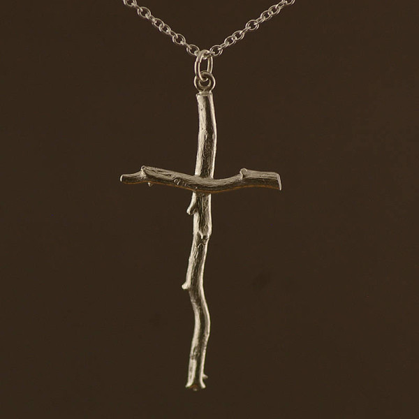 Silver Rose Root Cross Necklace - Handmade By AOL Special