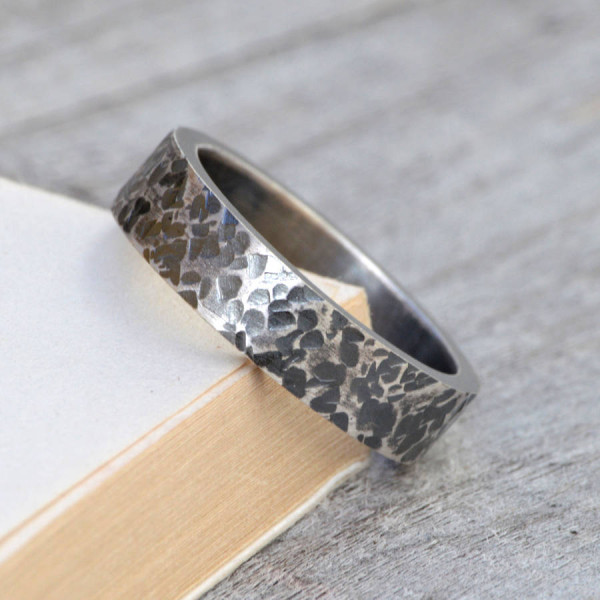 Personalized Textured Wedding Band In Oxidised Silver - Handmade By AOL Special