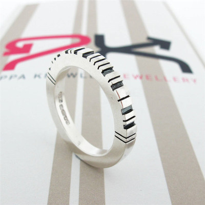 Thick Square Silver Barcode Ring - Handmade By AOL Special
