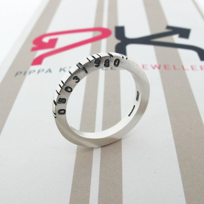 Thin Square Silver Barcode Ring - Handmade By AOL Special