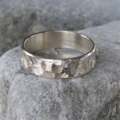 Handmade Unisex Textured Silver Band Ring - Handmade By AOL Special