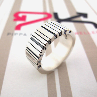 Wide Silver Barcode Ring - Handmade By AOL Special