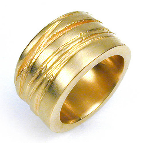 Wide Silver Texture Bound Ring In 18ct Gold Plated - Handmade By AOL Special