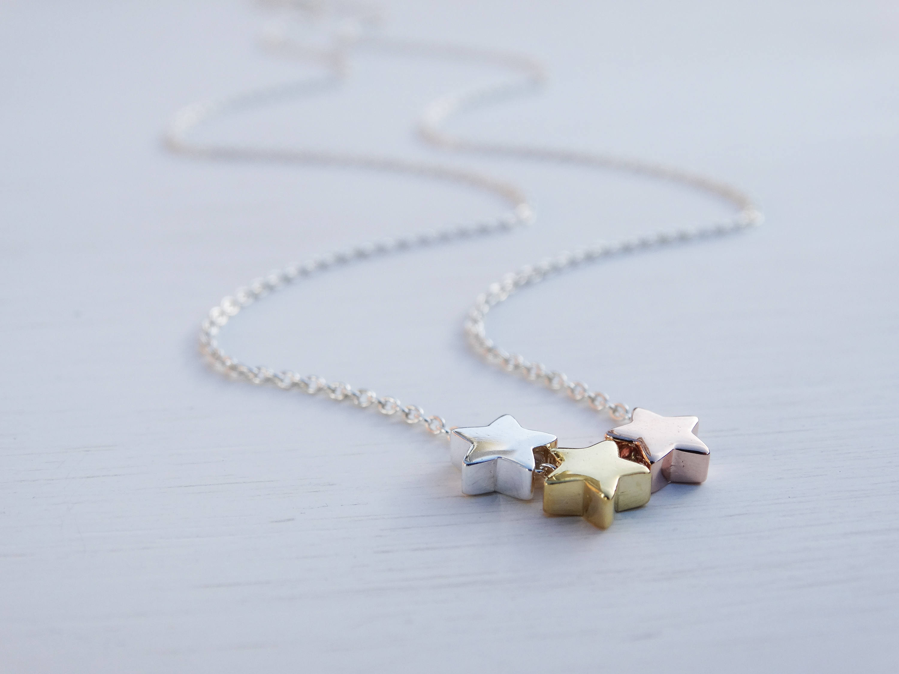 3 Stars Necklace, Sterling Silver, Gold &amp; Rose Gold