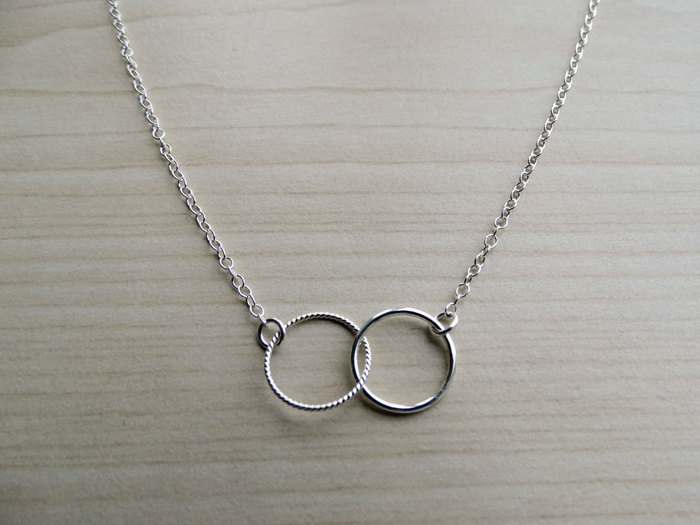 Dainty Silver Circles Necklace - 2 Interlinked Circles - Sterling Silver
