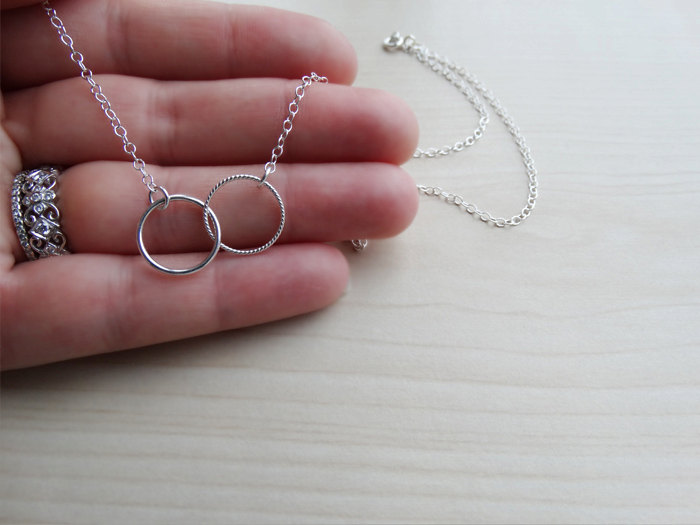 Dainty Silver Circles Necklace - 2 Interlinked Circles - Sterling Silver