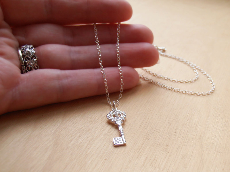 Dainty Silver Key Necklace - Sterling Silver