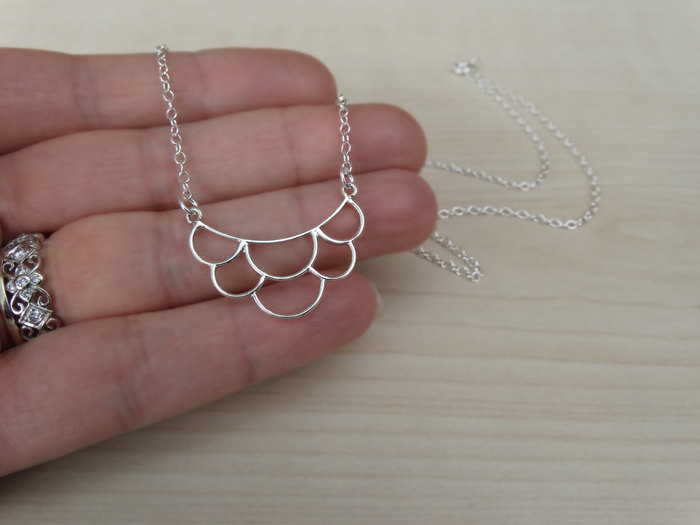 Dainty Silver Scalloped Necklace - Sterling Silver