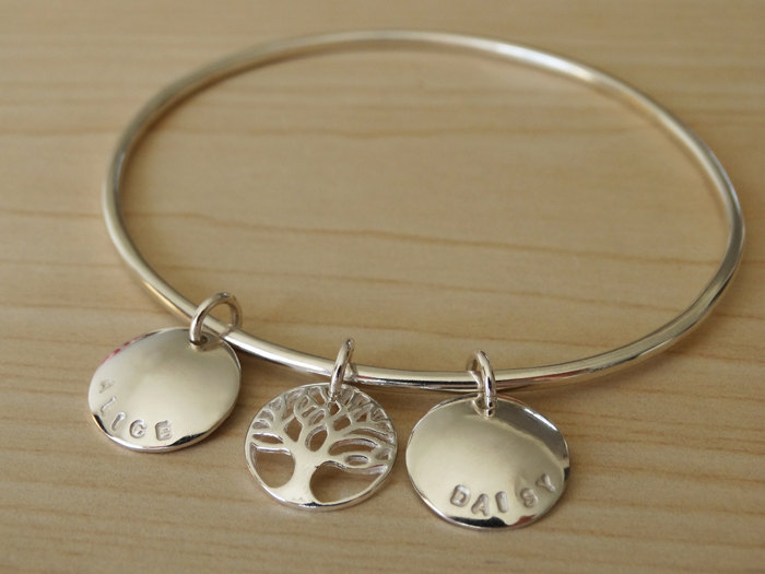 Family Tree Bangle - Personalised Sterling Silver Bracelet